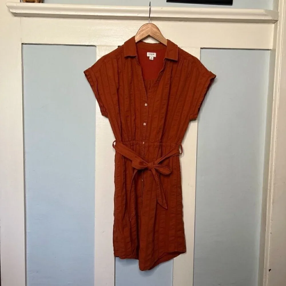 J. Crew Burnt Orange Self Stripe Button Down Shirt Dress
